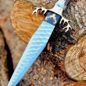 Handmade 15″ High Carbon Steel Bowie Knife – Custom Engraved Hunting Dagger with Antler Handle & Brass Antler Guard
