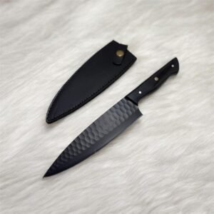 Handmade 13″ Stainless Steel Chef Knife – Tactical Matte Black Gyuto with Authentic Buffalo Horn Handle