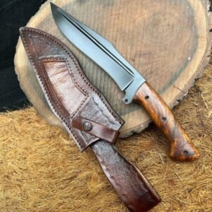 Handmade 14″ Stainless Steel Bowie Knife – Tactical Matte Black Survival Blade with Premium Rosewood Handle