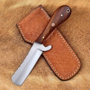 Handmade 8.5″ Stainless Steel Bull Cutter Knife – Custom Cowboy Fixed Blade Utility Knife with Rosewood Handle & Mosaic Pin