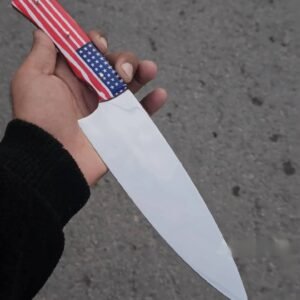 Handmade 11″ Stainless Steel Chef Knife – Custom 7″ Kitchen Blade with Patriotic US Flag Resin Handle