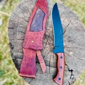 Handmade 15″ Black-Coated Stainless Steel Bowie Knife – Custom Tactical Fixed Blade Hunter with Rosewood Handle & Premium Leather Sheath