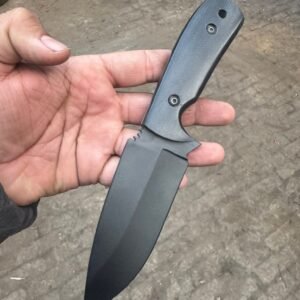 Handmade 8.5″ Stainless Steel Tactical Skinner Knife – Custom Fixed Blade Hunting Knife with Black Micarta Handle, Coated Blade, and Premium Leather Sheath